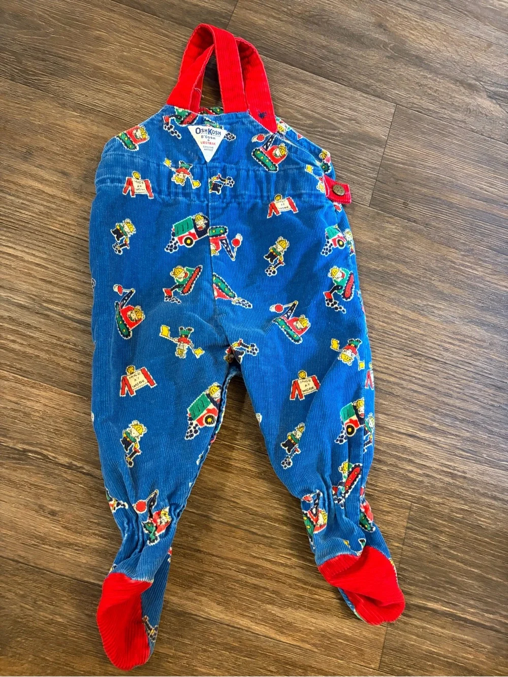 Vintage OshKosh B'Gosh Mice at Work Footie Corduroy Vestbak Overalls 6/9 Month - Picture 5 of 6